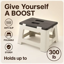 Folding Step Stool for Adults Kids 9" Plastic Collapsible Portable 300 Lbs Gray