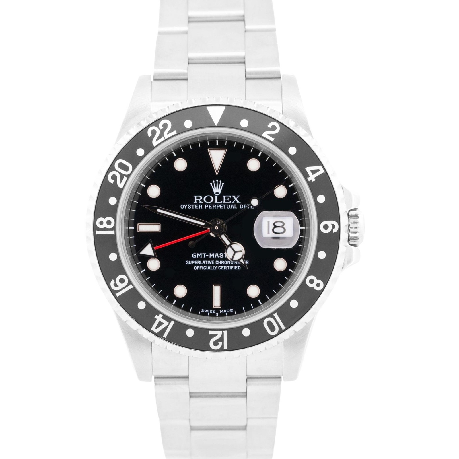 Rolex GMT-Master II 40mm BLACK Stainless Steel Red Oyster Date 16710 Watch