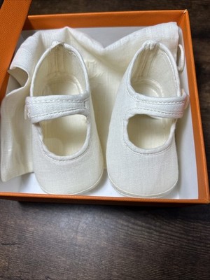 HERMES First Steps Baby Shoes White Ivory  Authentic OG BOX DS