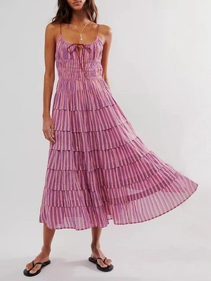 NEW SOLD OUT Free People Going Steady Hot Pink Striped Midi Dress NWT XL 