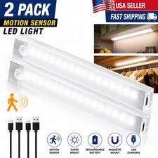 2 Pack Motion Sensor LED Light USB Rechargeable Under Cabinet Closet Lamp