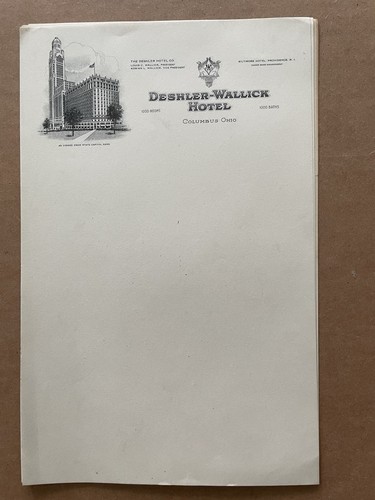 Vintage DESHLER-WALLICK HOTEL Columbus Ohio Letterhead 9pcs