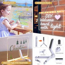 Acrylic Dry Erase Board with Hanging Chain & Stand, Led Note Board Light Up D...