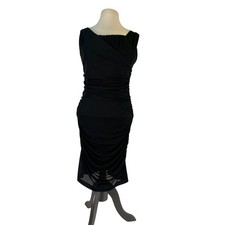 David Meister One Shoulder Black Ruched Cocktail Dress Size 10 Asymmetrical LBD