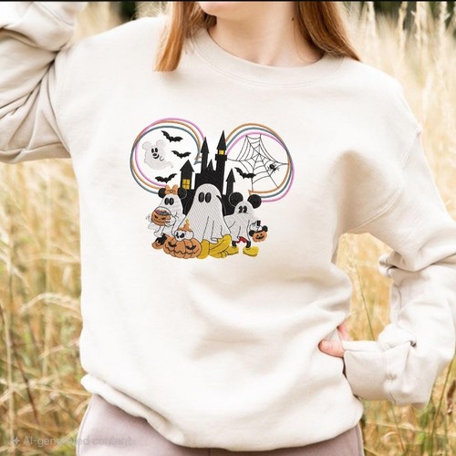 Halloween At Disney Castle Custom Embroidered Sweatshirt/Hoodie