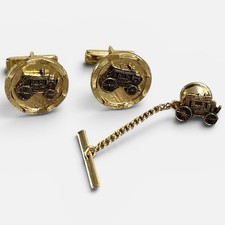 Vintage Wells Fargo Stagecoach Cufflinks Tie Tack Set Gold Tone Mens