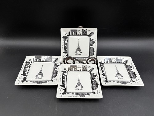 222 Fifth "CITY BLOCK"  Paris ~  Set of 4 ~ Square Bread Plates ~ 5 1/2"