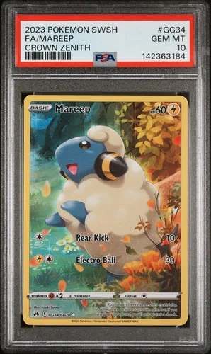 2023 POKEMON SWORD & SHIELD CROWN ZENITH #GG34 FULL ART/MAREEP PSA 10