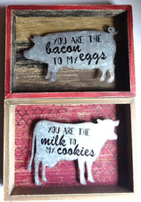 Two boxed Rustic signs, Features a COW & a Pig &n sayings, 11 1/4