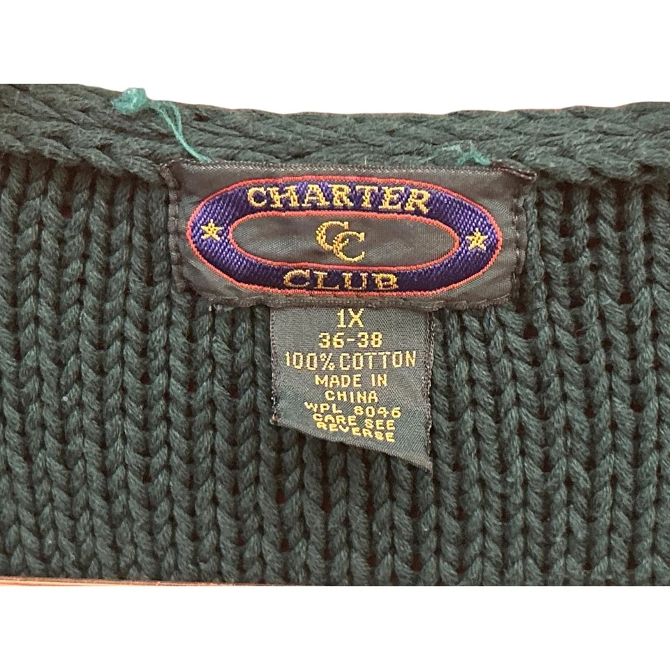 Vintage Charter Club 1X Forest Green Chunky Bobble Knit Button Vest Cottagecore - Image 3 of 4
