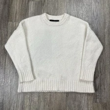 Jenni Kayne Womens Alpaca Cocoon Crewneck Chunky Knit Sweater Ivory Size Small