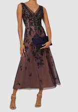 Adrianna Papell Women's Blue Beaded Mesh Mid Dress Size 0