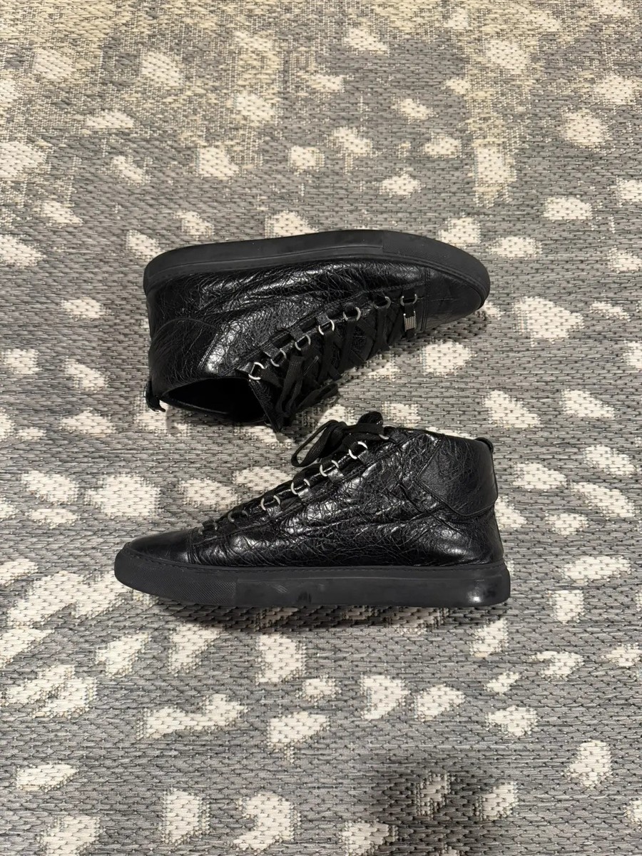 Balenciaga Arena Black Men 11 44 Leather High Top Sneakers Shoes