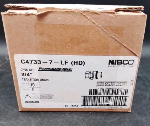 10ct NIBCO 3/4 in.CPVC-CTS and Copper Alloy Lead-Free Slip x Compression Union