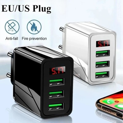 3 Port USB Fast Charger Wall Adapter LED Digital Display Quick Charging For Sa
