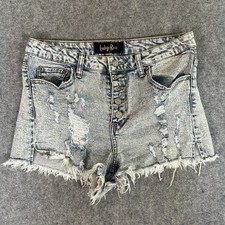 Indigo Rein Distressed Denim Shorts 9/28 Light Wash Frayed Button Fly Denim