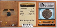 AUSTRALIAN: 2006 $1 50 YEARS OF TELEVISION S SYDNEY MINTMARK COIN ON CARD #M3885