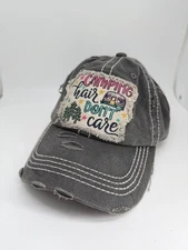 Camping Hair Don't Care Gray Ball Cap Hat Adjustable