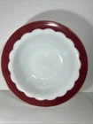 Vintage Corning Milk Glass Serving Bowl With Red Scalloped Border, Replacement