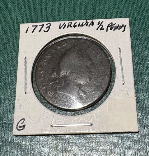 ☆ TOTALLY ORIGINAL !! ☆ 1773 Virginia Halfpenny Colonial Coin ☆