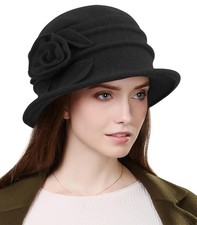 Women Beret Hat French Vintage Floral Wool Dress Cloche Classic Winter Hat 19...