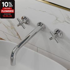 Wall Mounted Bathroom Bath Tub Mixer Tap Filler Spout Twin Cross Handles Chrome