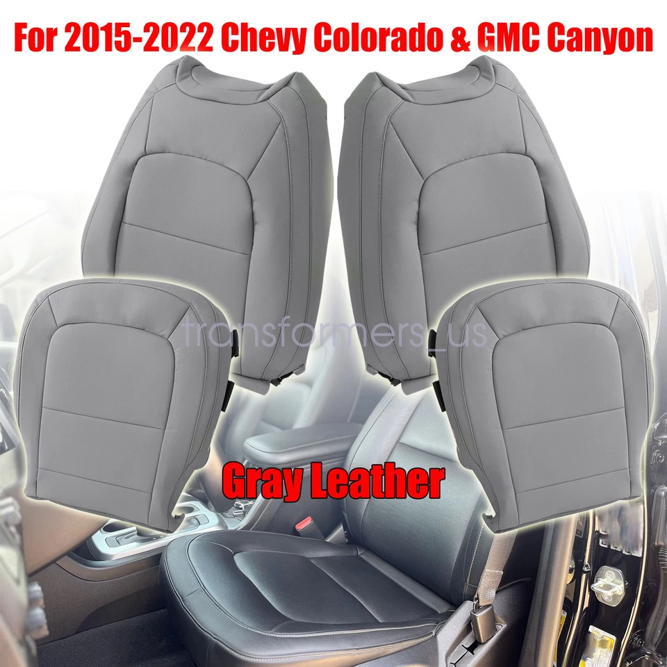 Front Bottom-Top Leather Seat Cover Gray For 2015-2022 Chevy Colorado&GMC Canyon - Imagem 2 de 4