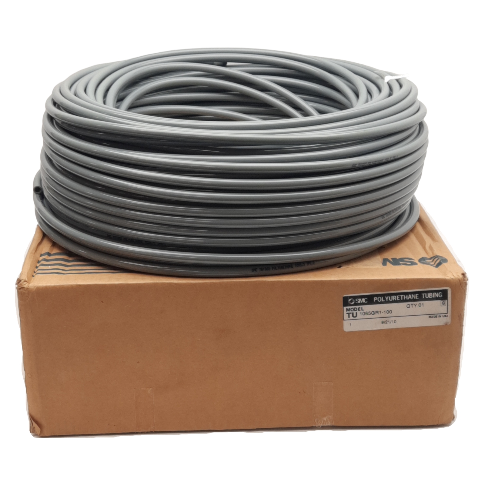 SMC TU1065GR1-100 Gray Polyurethane Tubing, ø10mm OD, 6.5mm ID, 0.8MPa, 100m