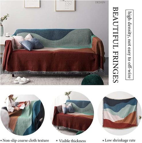 Reversible Knitted Patchwork Color Couch Cover Woven Decor Blanket Sofa Covers f - Picture 2 of 9