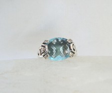 Sterling Silver 925 Heated Sky Blue Quartz Ethnic Ring Size 8