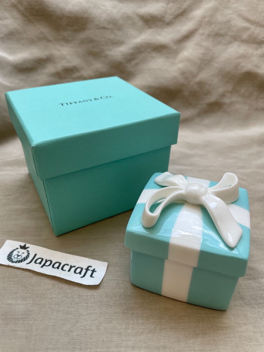 Trinket Jewelry Box Blue Bow Mini Porcelain NEW in