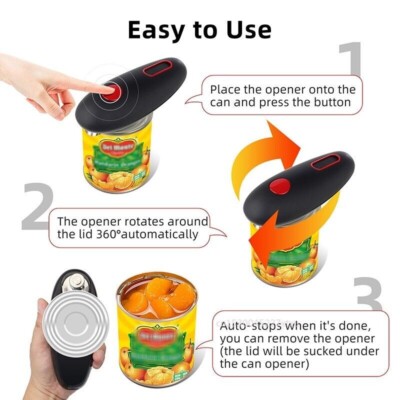 Apriscatole elettrico, apriscatole elettrico One-utton Start adatto per tutti gli alimenti in scatola, con batterie e apribottiglie, adatto per