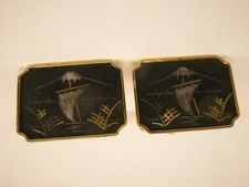 Damascene Mount Fuji Sailing Scene Vintage AMITA Cuff Links japan kyoto tokyo