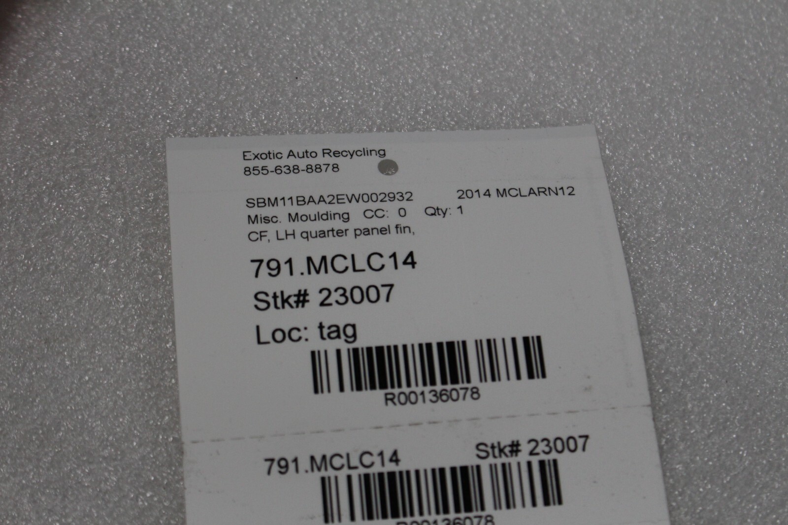 McLaren MP4-12C, Carbon Fiber, LH, Left, Quarter Panel Fin, Used