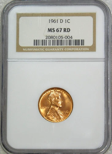 1961-D Lincoln Cent NGC MS67RD Shiny Red Vivid Luster Finest Quality #G874