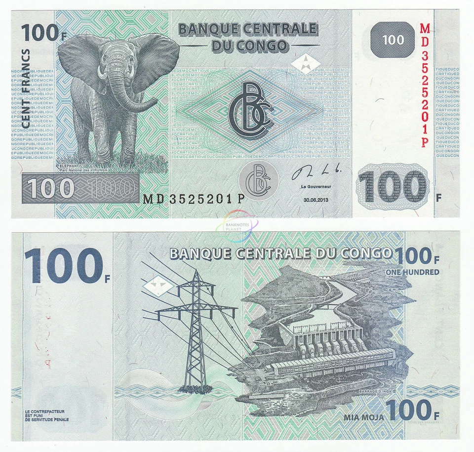 CONGO D.R. 100 Francs X 100 PCS 2013 P-98 ELEPHANT Bundle UNC Uncirculated - Image 3 of 3