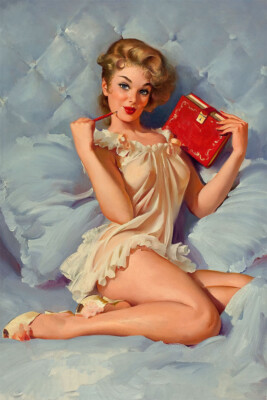 1960s Pin-Up Sexy Girl Thinking Of You Print Wall Home Decor