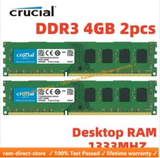 CRUCIAL DDR3 1333 MHz 8GB 2 x 4GB PC3-10600 Desktop 240Pin DIMM Memory RAM 8G 4G