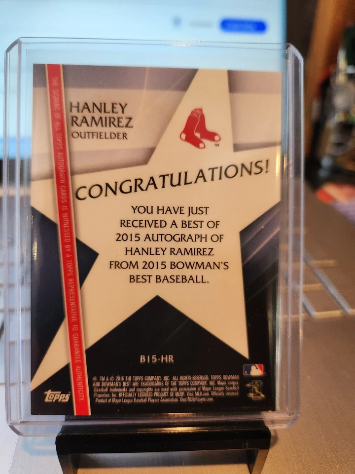 Bowman's Best #41/50 Hanley Ramírez Atomic 2015 ref. "Auto" B15-HR Gem ' RED SOX Foto 4 de 4