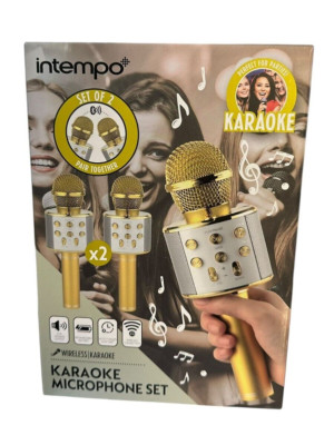 Intempo Karaoke Set Microphone Set 2 Mikrofone gold Wireless Bluetooth 2x5W Box