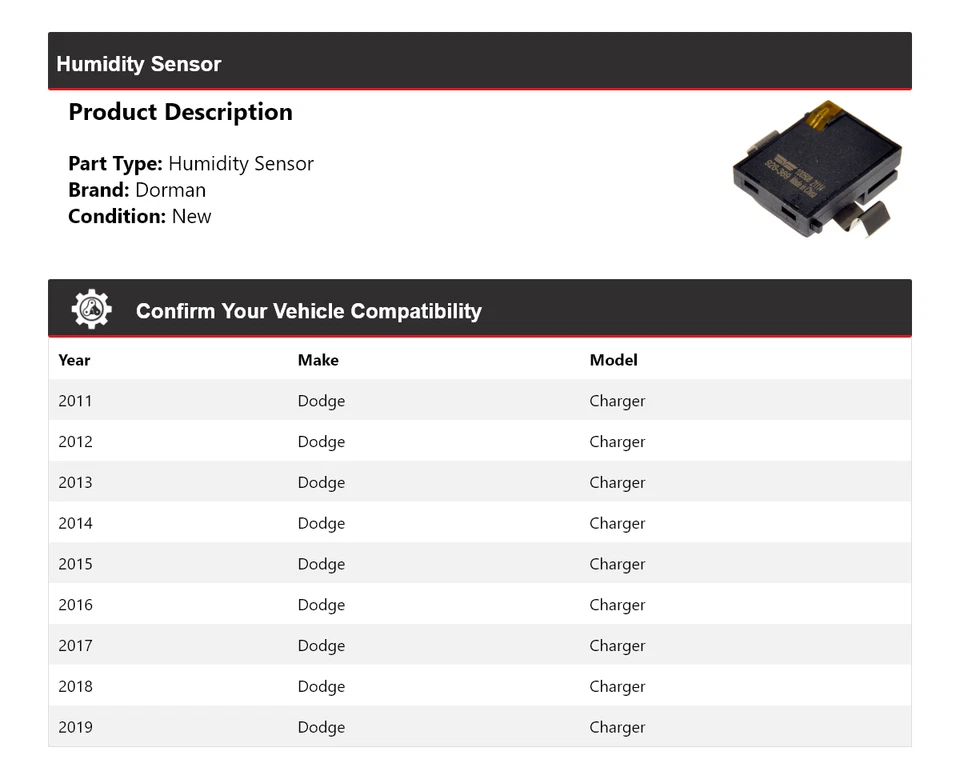 Sensor de humedad para Dodge Charger Dorman 2011-2019 2012 2013 2014 2015 2016 2017 Foto 2 de 4