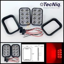 Pair 5"x3" Rectangular LED Stop Turn Tail Light Grommet & Plug Clear Lens RED