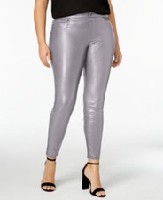L120 Hue Brown or Grey Women's Plus Size Faux Leatherette Leggings