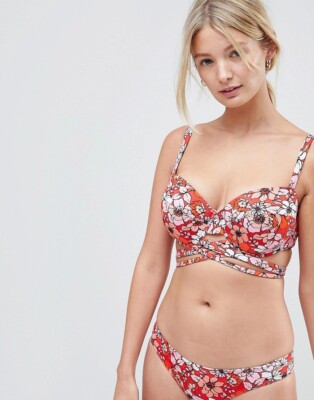 ASOS FULLER BUST Selena Floral Print Strappy Bikini Top DD-G UK