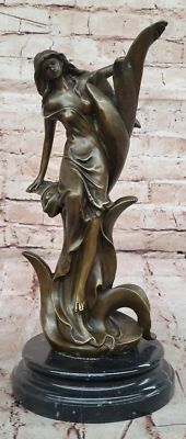 Pure Bronze Venus with Lily Figurine   Art Nouveau Goddess Sculpture, Collector 