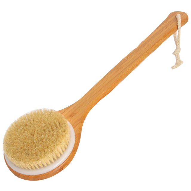 Body Bath Bristles Dry Skin Back Scrubber Natural Shower Bamboo Wood Long Handle