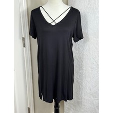 Bozzolo Comfy T-Shirt Dress V-Neck Casual Short Sleeve Black Dress Goth Women S
