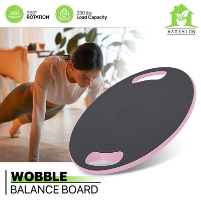 Portable Wobble Balance Board Gym Gray Grip Handles Workout Exercise & Fitness