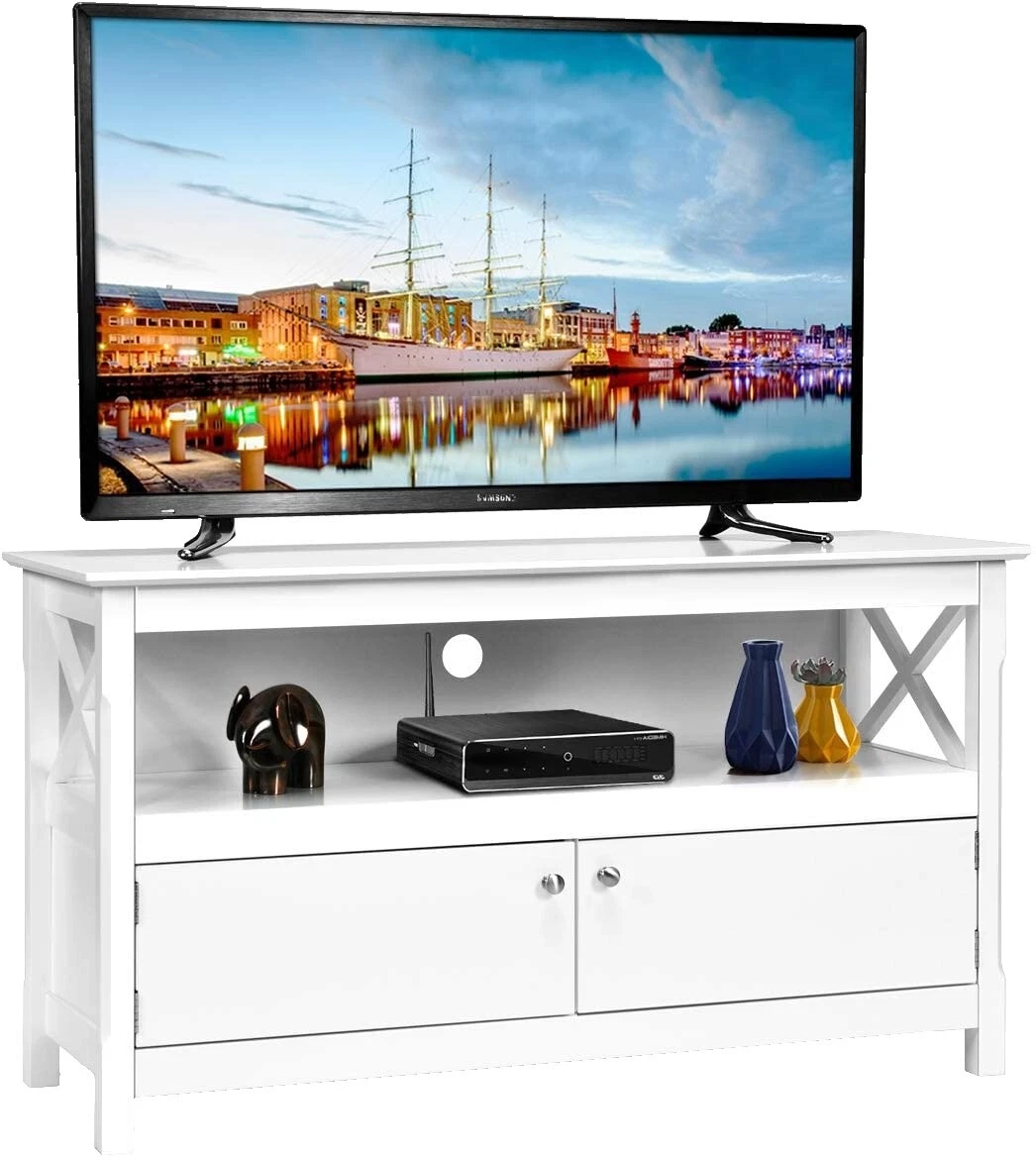 Soportes de TV Blanco Cocina de vidrio y unidades de entretenimiento