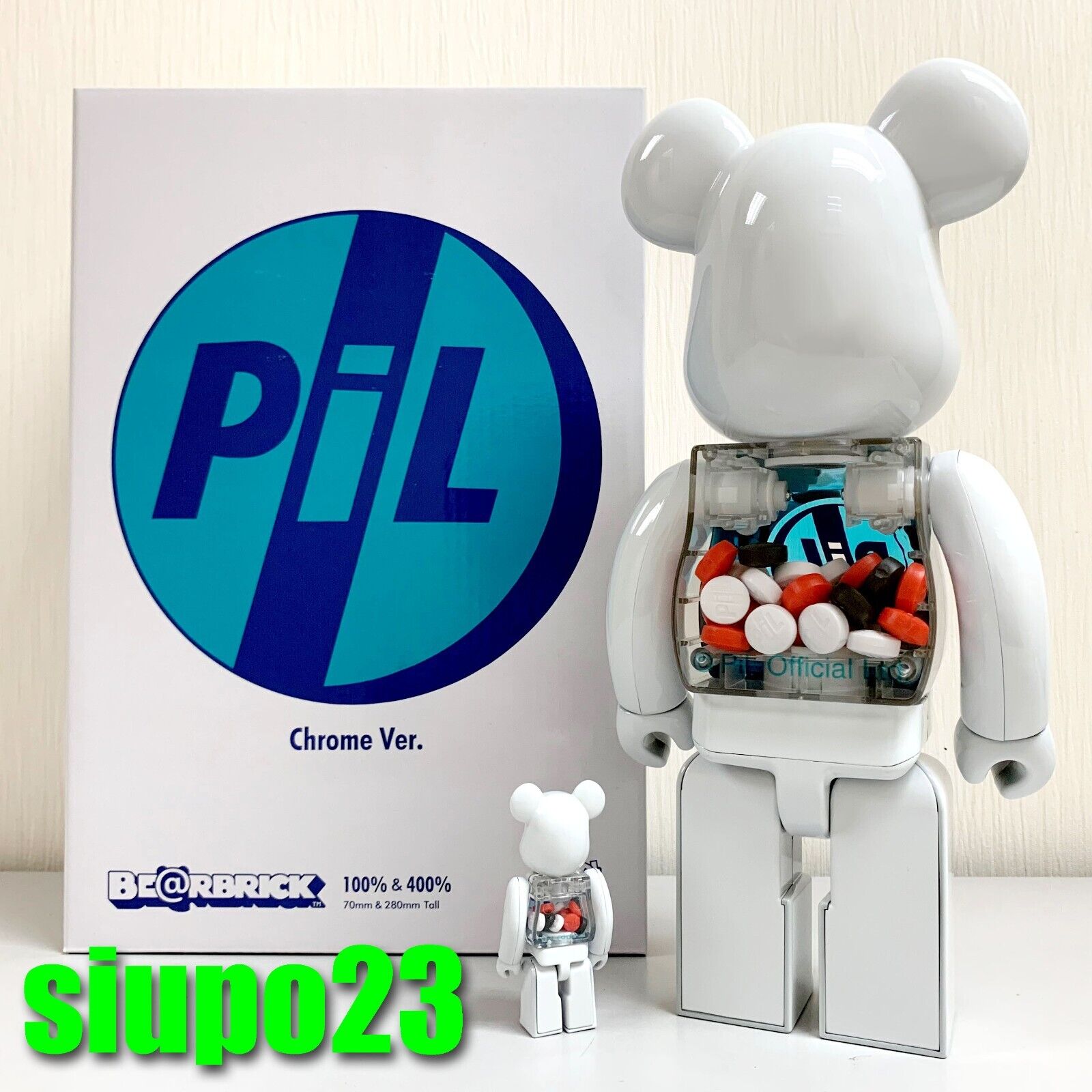 Medicom 400% + 100% Bearbrick ~ PiL Be@rbrick White Chrome Version